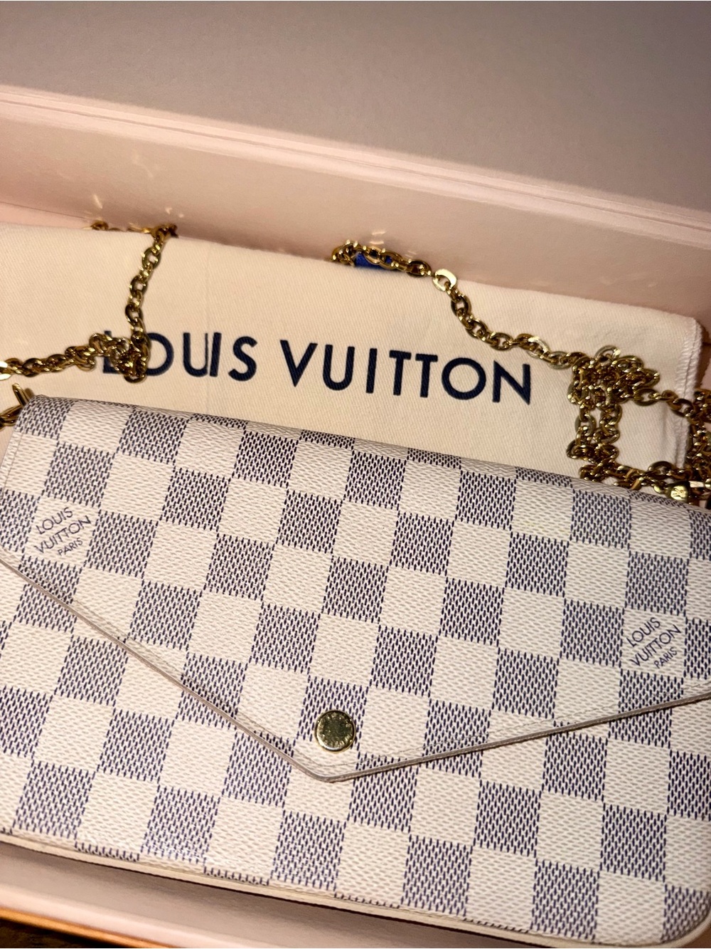 Louis Vuitton Damier Azur Chain Wallet Crossbody in White and Blue - Picture 2 of 7